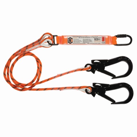 LINQ ROPE LANYARD DBL LEG 1 X D.A KARABINER 1 X T.A SCAFF HOOK 2M